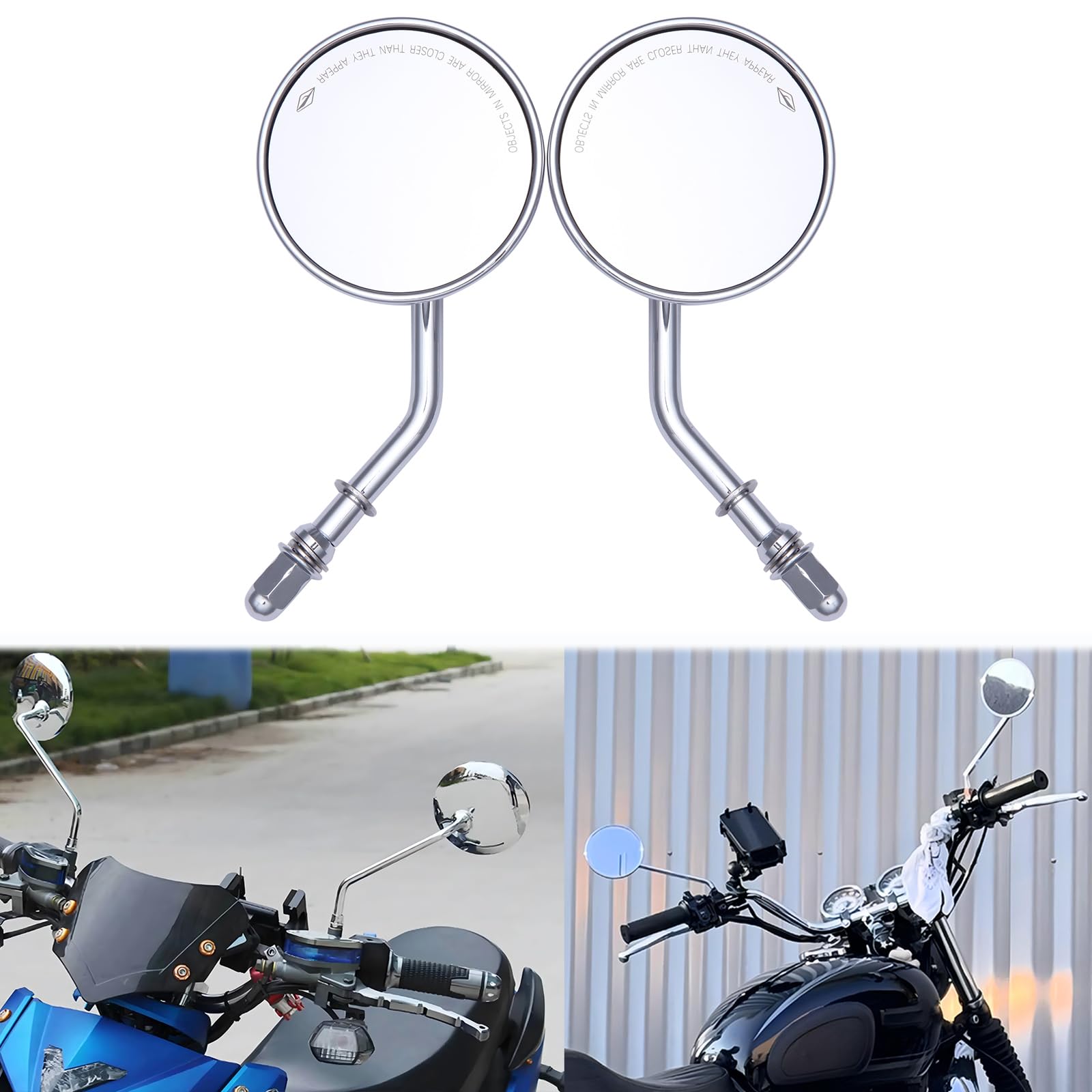 DREAMIZER 3'' Ronds Rétroviseurs Moto Chrome, CNC Universel Rétroviseur avec vis 8 mm 10 mm, Compatible avec Harley Sportster 883 1200 Softail Dyna Cafe Racer Cruiser Chopper Bobber Scooter E-Bikes