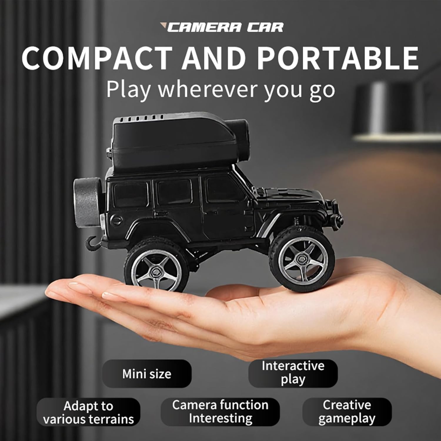 Mini RC Crawler, 1:64 Alloy RC Crawler with 480P Camera, WiFi APP Control, Gravity Sensing, Auto Demo, Cruise Control, Lights, Photo Video, 2.4GHz Mini Vehicle for Teens Adults (Black)