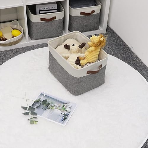 Vista 28 de HNZIGE - Canastas pequeñas de tela para organización (paquete de 6) canastas plegables de almacenamiento para estantes, armarios, lavandería, Asas