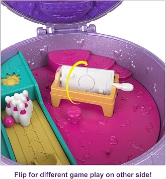 Polly Pocket Double Play Skating Compact - Disco Roller Rink or Spaceship Princess Playset - 2 Dolls, 18 Accessories - 4 Play Areas - Gift For Kids 4+