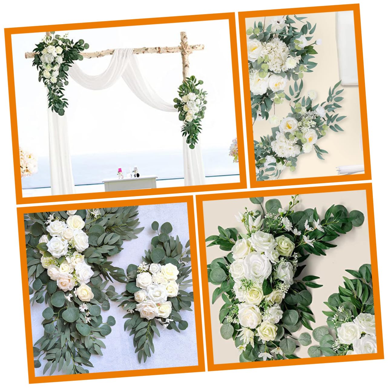 Cabilock Juego de Flores Artificiales White de Bodas Apariencia y Tela de Gasa, Adecuado y Centros de Mesa Elegantes