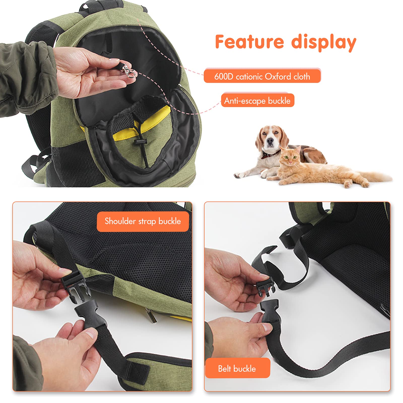 PETCUTE Zaino Porta Cane,Traspirante Zaino per Animali Domestici,Zaino per Cani a Doppia Spalla con Pad Rimovibile,Testa Fuori Borsa per Cani con Tracolla Regolabile e Cordoncino