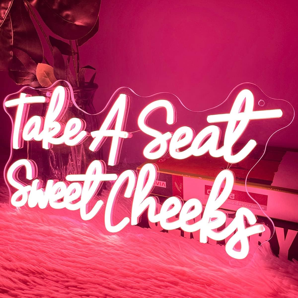 Take a Seat Sweet Cheeks Neon Sign Wall Decor Personalized Custom Neon Light Signs Bedroom Happy Birthday Wedding Party Logo Decorations Led Name Business Gift for Girl Women Peach Pink 40×20.4 CM USB
