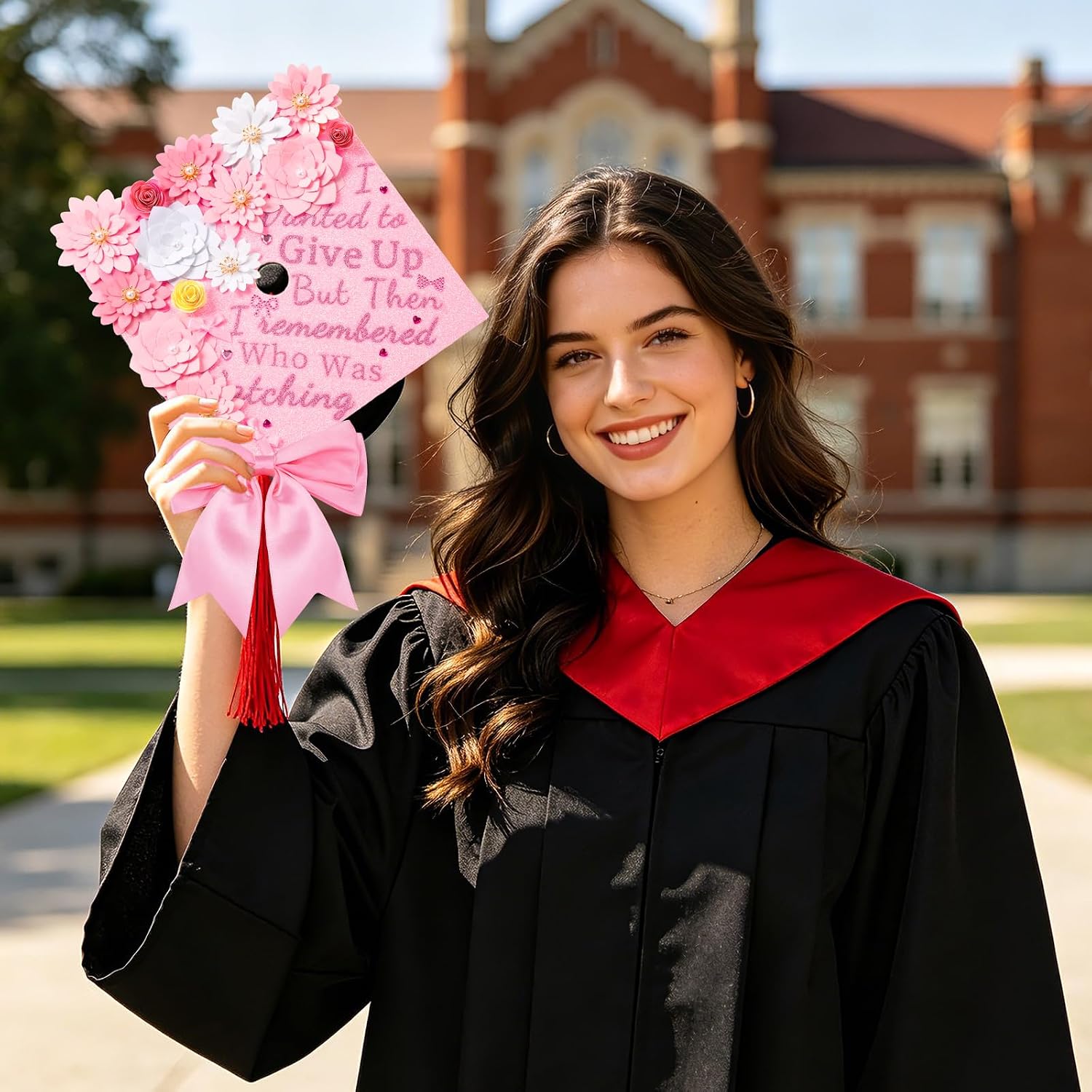 51 Pcs DIY Graduation Cap Decorations Kit,2026 Pink Cap Decor Included Paper Flowers,3D Butterflies, Bow, Pearls Rhinestones, Glitter Letter Stickers for DIY Grad Cap Topper Party Supplies(Pink)