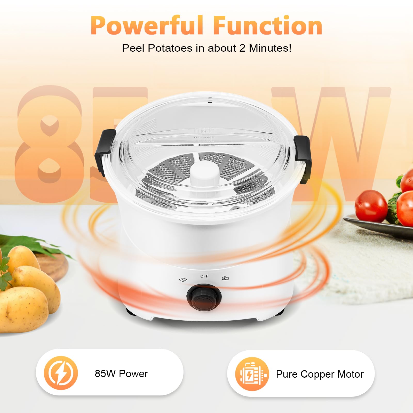 Electric Potato Peeler, One-button Drive Automatic Peeler Spinner Machine, 85w Multifunction Fruit Vegetable Peeler,Vegetable Dehydrator, for Peel Potatoes, Pears, Apple
