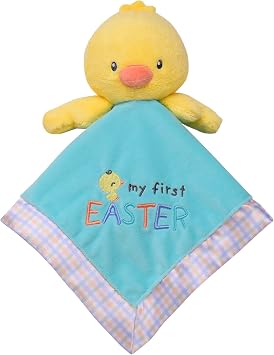 Baby Starters Magic Years Plush Snuggle Buddy with Rattle and Satin, My First Easter Embroidery, Aqua Chick