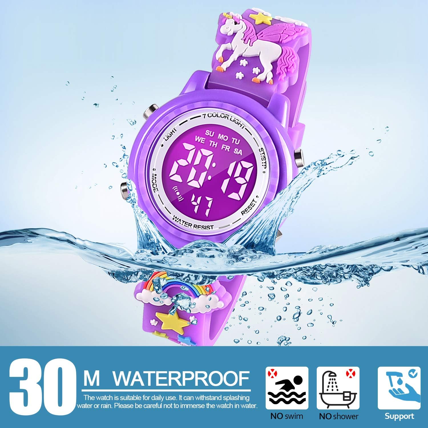 VAPCUFF 3D Cartoon Waterproof Kids Watches with Alarm - Best Toys Gifts for Girls Age 3-10, Dark Purple, Modern - Image 5