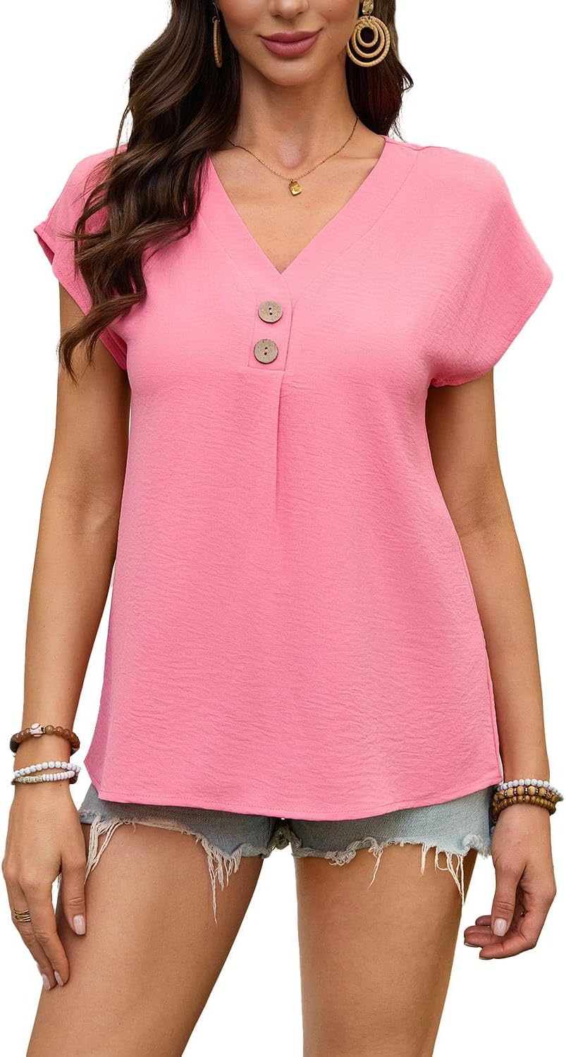 DUKAKII Women's Dressy Casual Shirt Sleeveless V-Neck Button Down Work Tops Business Casual Summer Tops