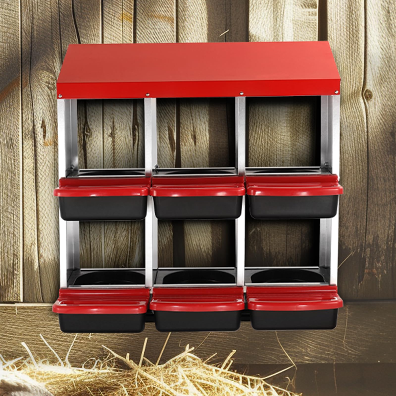 VEVOR Nido per Polli 796 x 525 x 790 mm Nido per Galline a 6 Scomparti, Stabile Resistente alla Corrosione, con Nidi Inclinati, Fori sul Fondo e Piattaforma di Riposo, Adatto a Diverse Razze di Polli