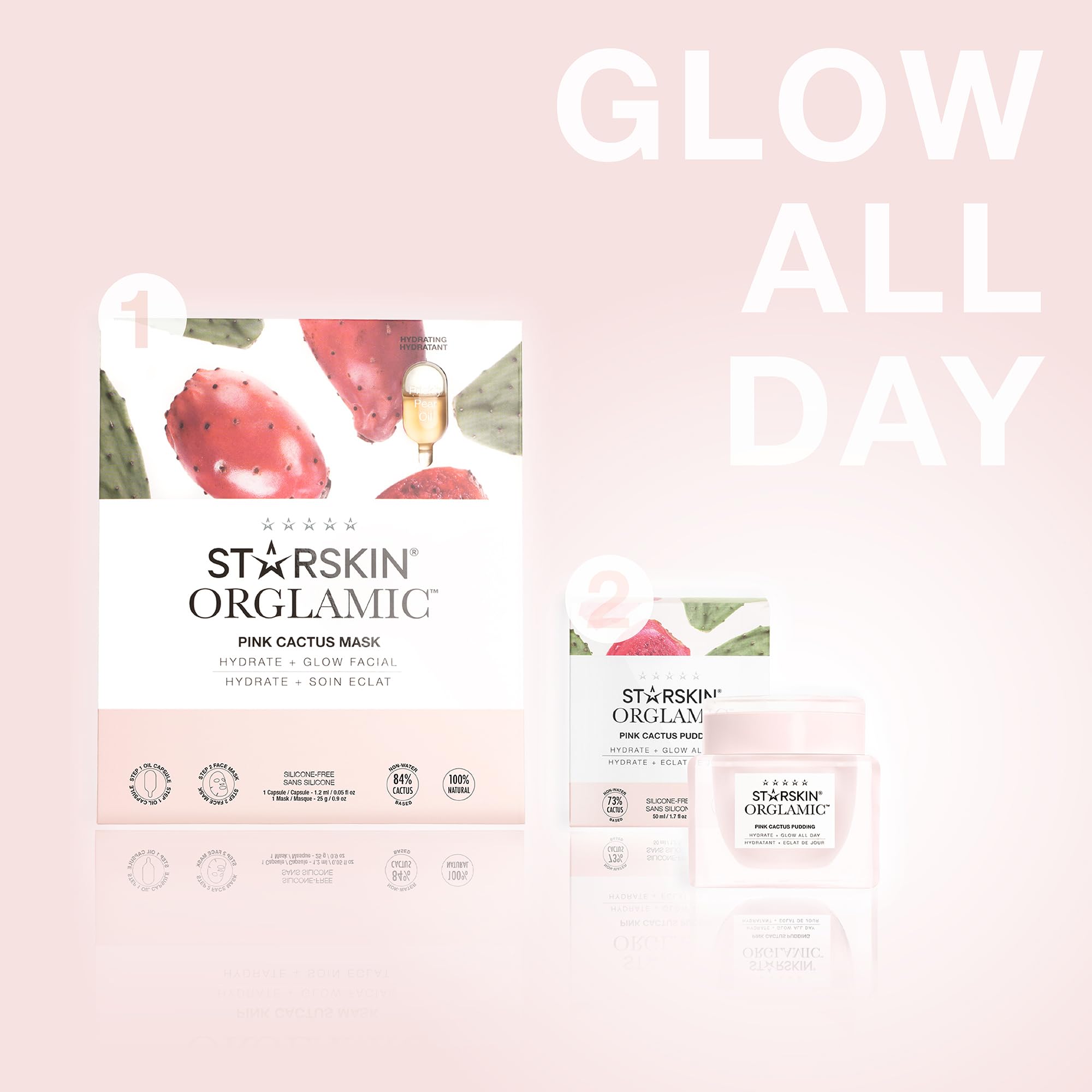 STARSKIN Orglamic Pink Cactus 2-Step Sheet Mask 1x25g, Hydrating & Firming Face Mask for all Skin Types, Revitalizing and Nourishing with Tumeric and Camellia Oil, K Beauty Skincare