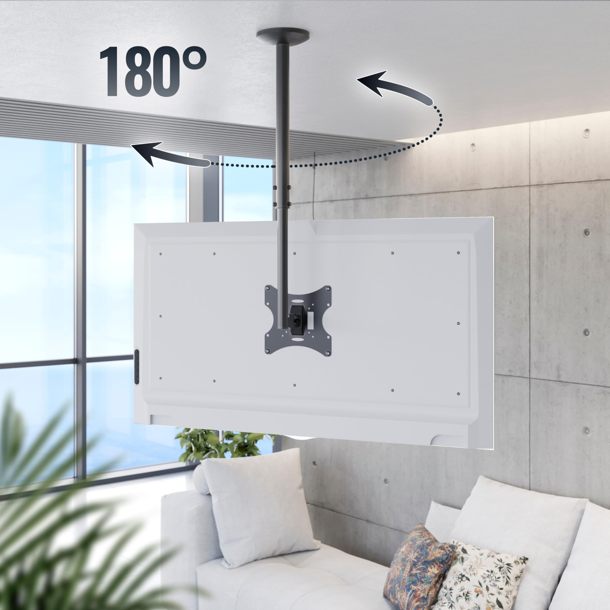 RICOO Supporto TV soffitto D0322 Girevole Inclinabile Televisore 23-42" (58-107 cm) Staffa universale Televisione LED/LCD VESA 75 x 75-200 x 200