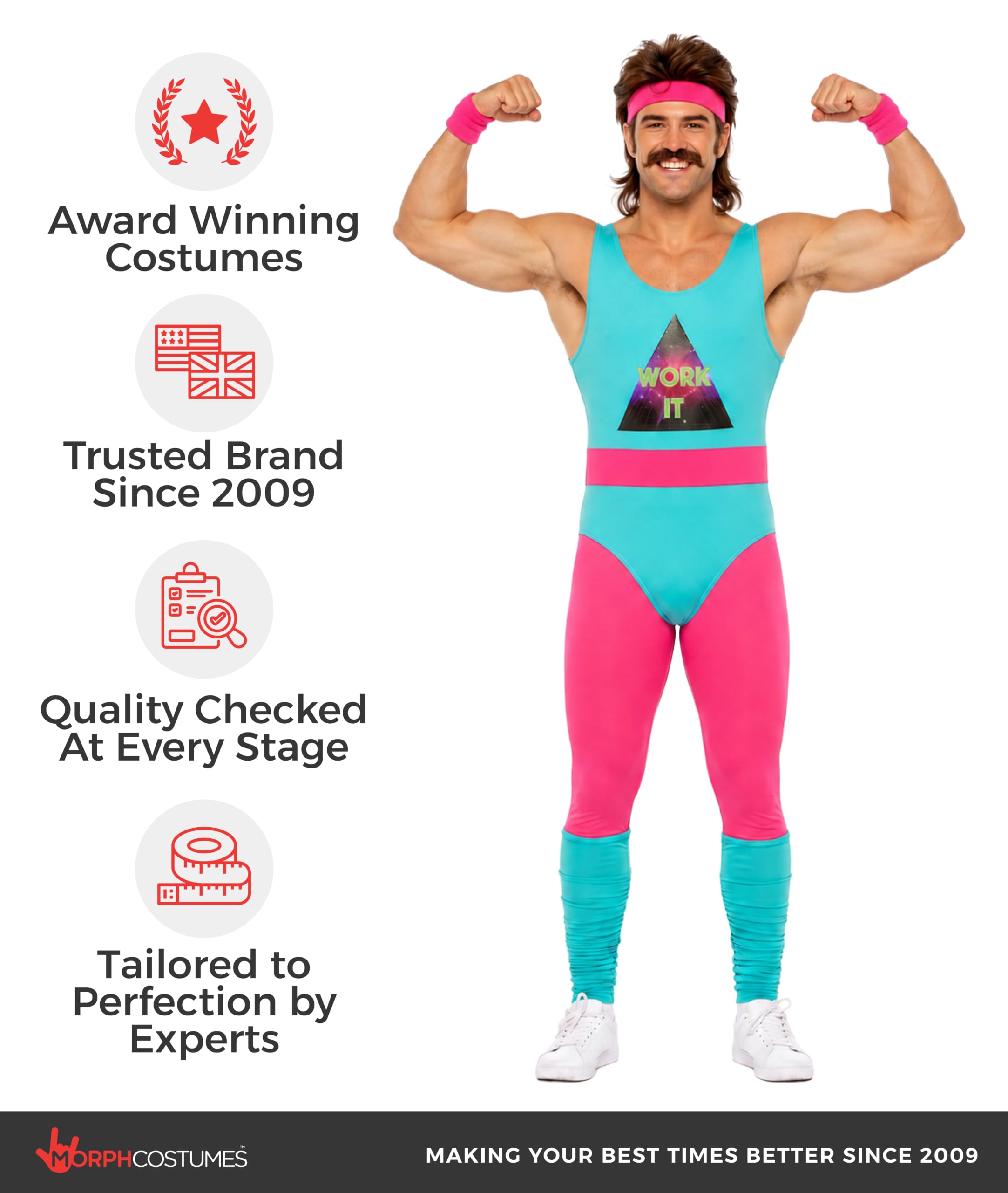 Fun Shack Strój Instruktora Fitness z Lat 80. Niebieski Trykot Aerobik Ocieplacze Opaska dla Mężczyzn