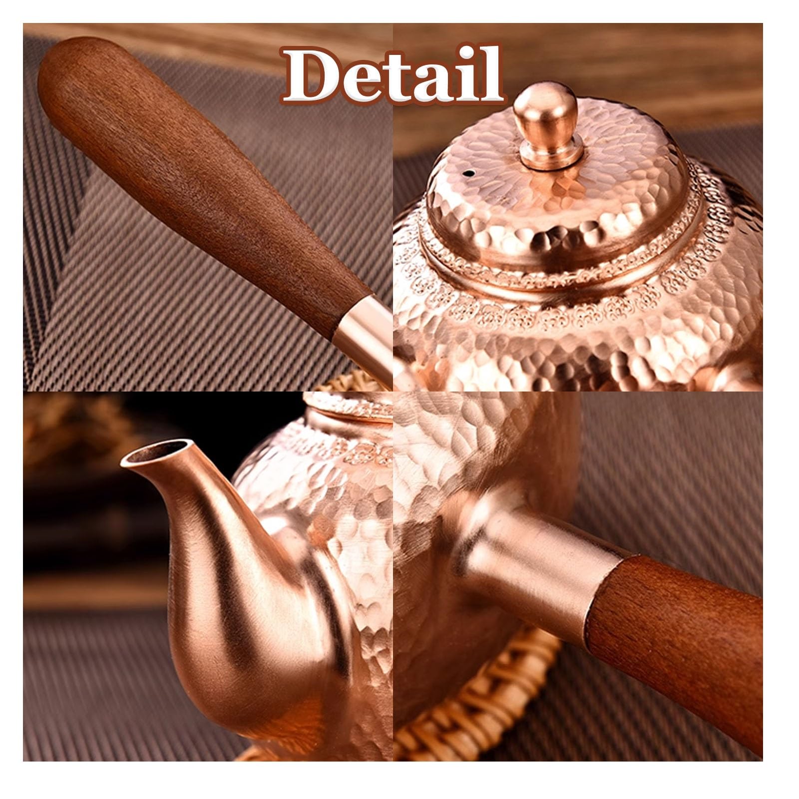 Tetera de cobre hecha a mano, hervidor vintage con mango largo, cafetera batida para camping, picnic, hotel, senderismo, perfecta para té, leche o café