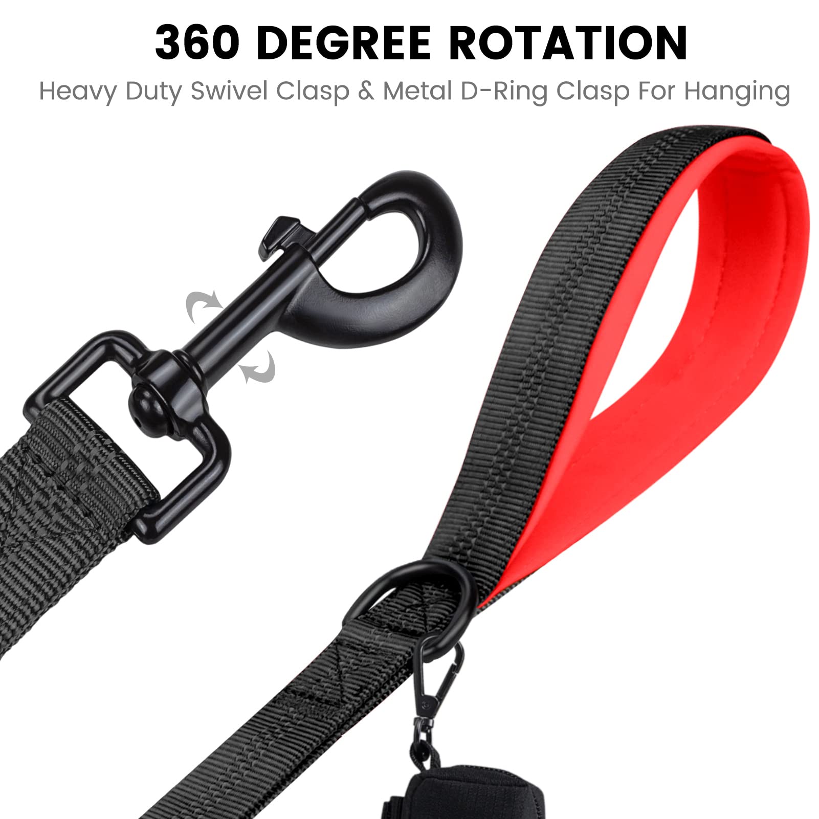 Correa para grandes perros con costuras reflectantes y 2 asas acolchadas de tráfico, correa para mascotas, cuerda para perros para caminar y entrenar (negro 1 paquete 46cm x 2.5cm)