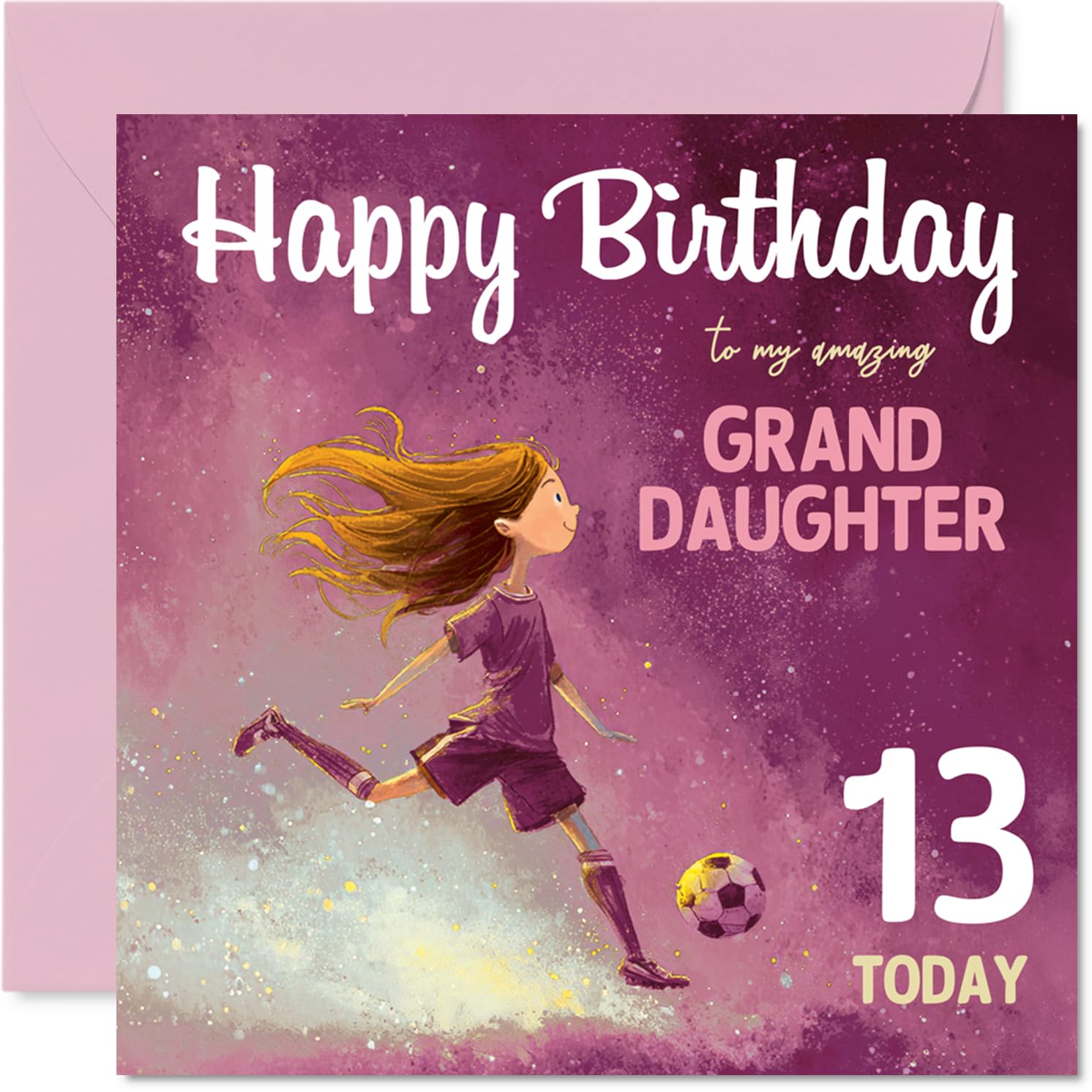 13th Birthday Cards for Granddaughter - Football Girl - Happy Birthday Card for 13 Year Old Girl Granddaughter Grandchild, 145mm Bday Greeting Cards