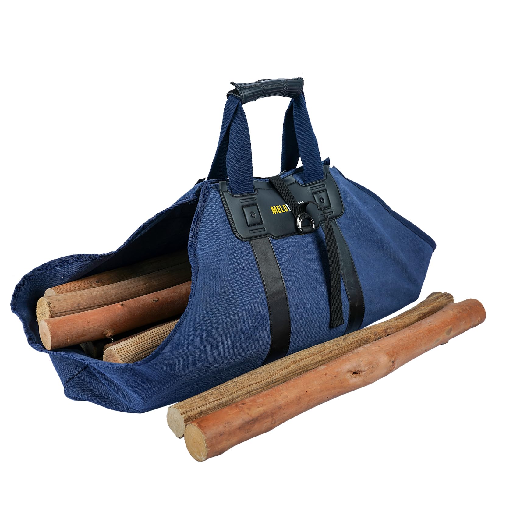 MeloTough Canvas Firewood Log Carrier with Soft Silicone Handle,Amazoning Wood Holder with Security Strap for Carry Wood to Fireplace, Stove, Campfire Or Bonfire (Navy Blue)