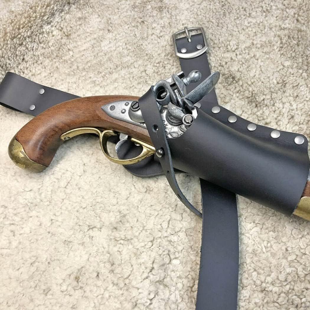 Universal Pistol Gun Holster - Renaissance Pirate Belt Holster PU Leather Flintlock Holder Scabbard Drop Leg Thigh Harness Gear Adult Cosplay Clothing Prop,Black