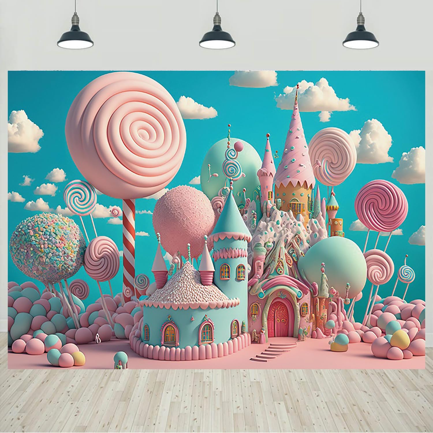 7x5ft Candyland Backdrop Fantasy Pink Sweet Candy Castle Photography Background Children's Birthday Party Candyland Theme Decorations Banner Photo