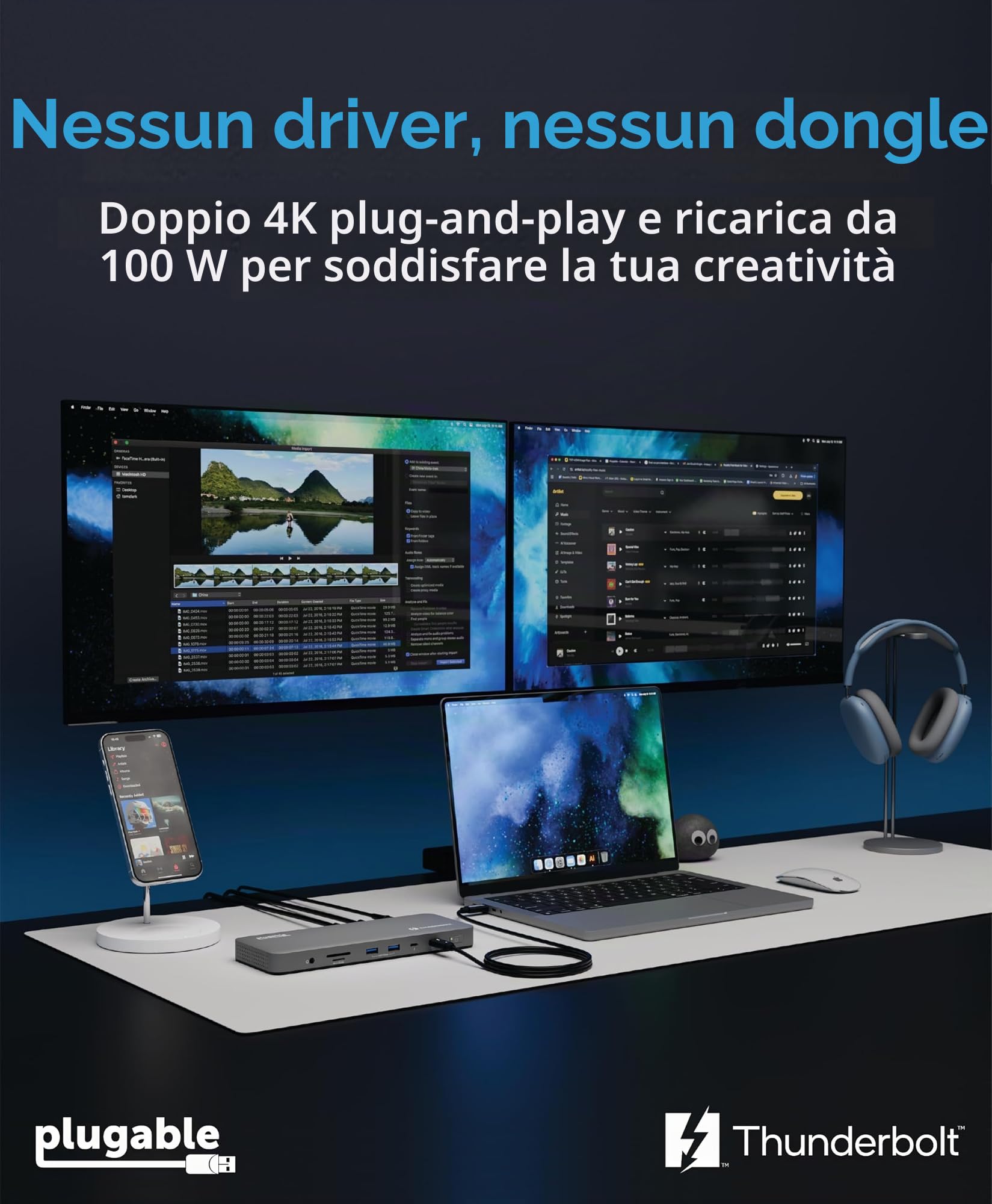 Plugable Thunderbolt 4 Dock per M4/M5 MacBook Air & Pro, ricarica 100 W