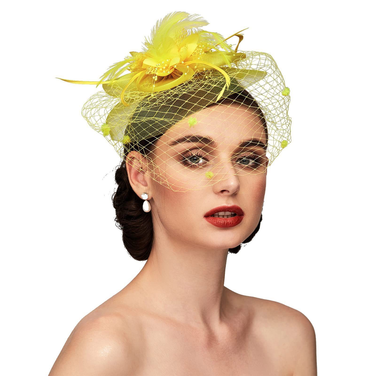 Cappello a tamburello nero in stile vintage, fascinator di piume con velo per matrimoni, chiesa, derby o feste - Italia