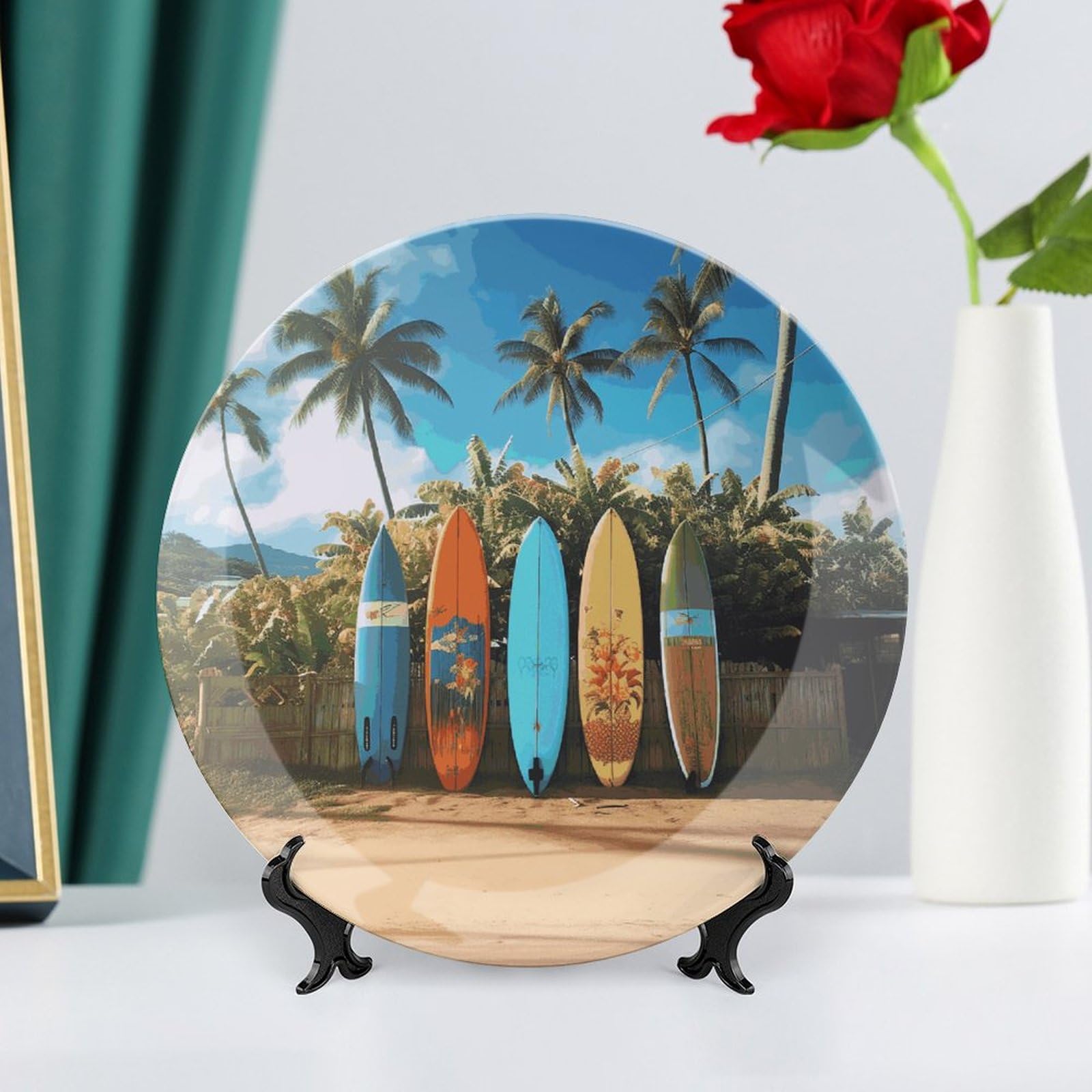 Amazon.com: Surf's Up Surfboard Ceramic Decorative Plate Bone