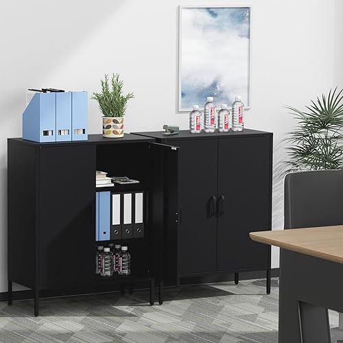 Miniatura 2 de Metal Storage Cabinet with Doors and Shelves,Multipurpose Storage Rack, 3-Tier Shelf,Metal Locker Style Accent Cabinet for Home Office,Living