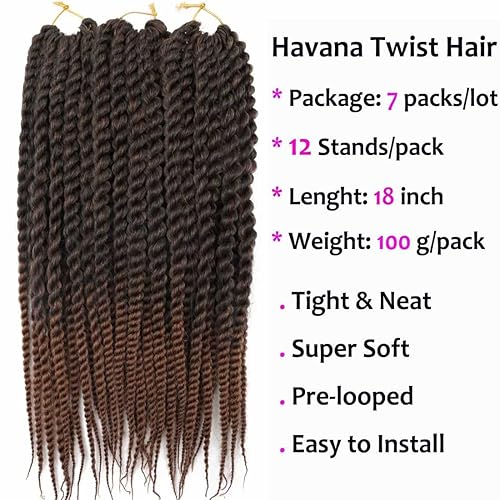 Miniatura 2 de Paquete de 7 extensiones de cabello sintético trenzado senegalés de ganchillo de 18 pulgadas, trenzas de ganchillo estilo Habana Twist para mujeres