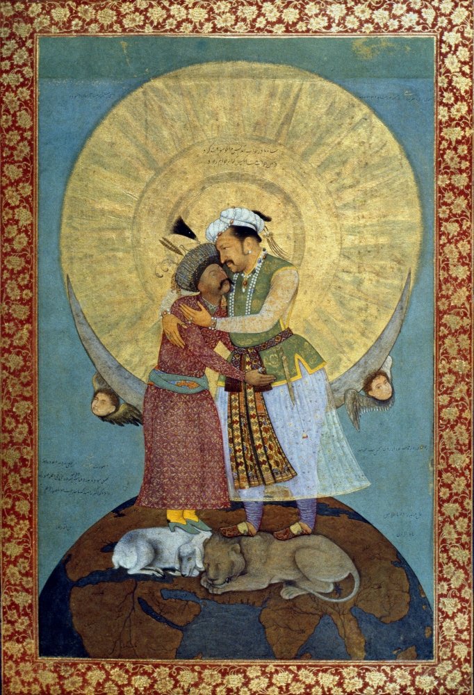 Dream Of Jahangir Nin The Dream Of Moghul Emperor Jahangir (Right) He Is Embraced By Shah Abbas I Of Persia Miniature C1620 Poster Print by (18 x 24)
