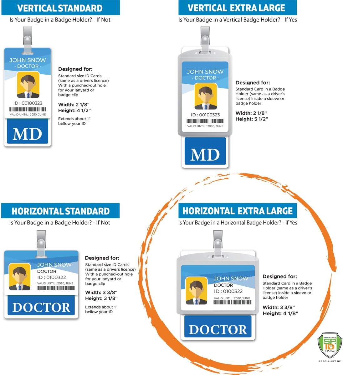 Bulk 20 Pack - Oversized Custom Badge Buddy Horizontal - Extra Large Badge Buddies Role I’D Backer Card for Nurses - 3 3/8 X 4 1/8 - Wear with I’D Holder - USA Printed by Specialist ID (Black)