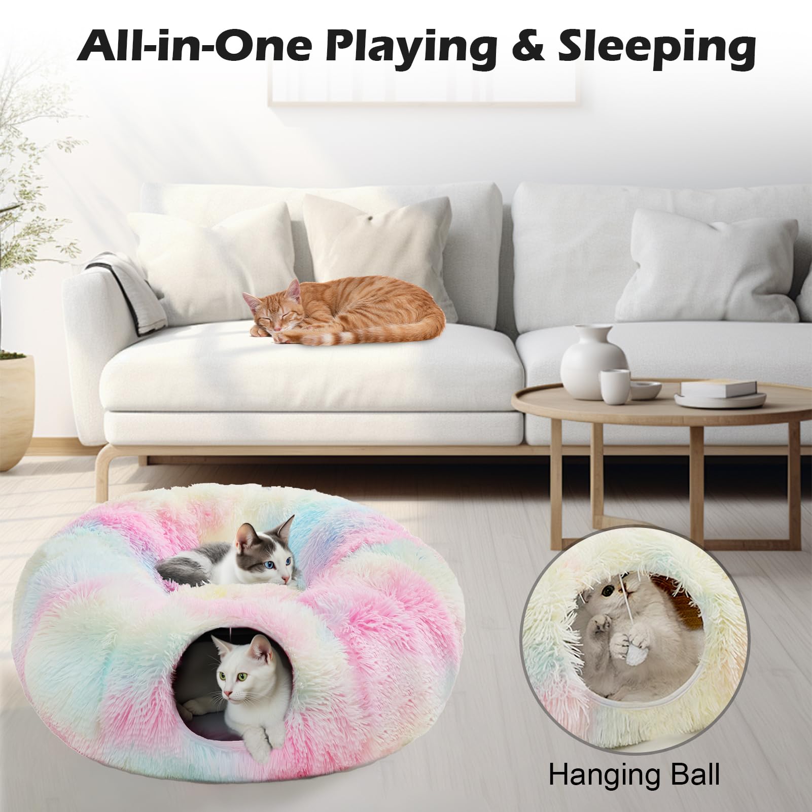Túnel para Gatos, 110 cm túnel Plegable de Lino para Interior con Agujeros, Cama túnel para Gatos Lavable para Verano (Color) | Para el verano, forro interior, para gatos y animales pequeños