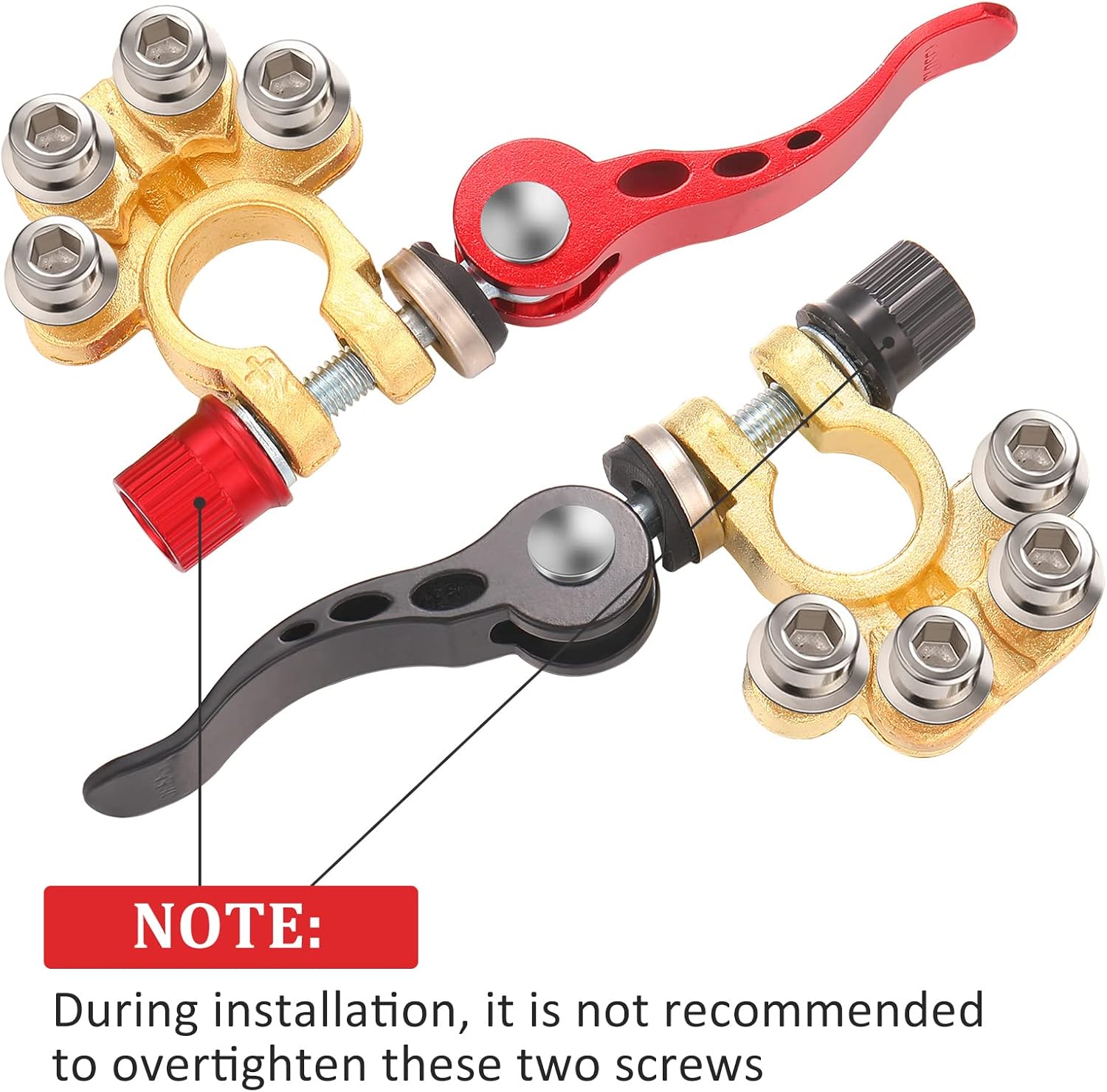 4 Pieces Battery Terminal Connectors 4 Way Battery Terminal with Hex Wrench Quick Release Disconnect Car Battery Terminal Copper Car Battery Terminal Positive Negative for SAE/JIS Type A Posts (Gold) : Automotive