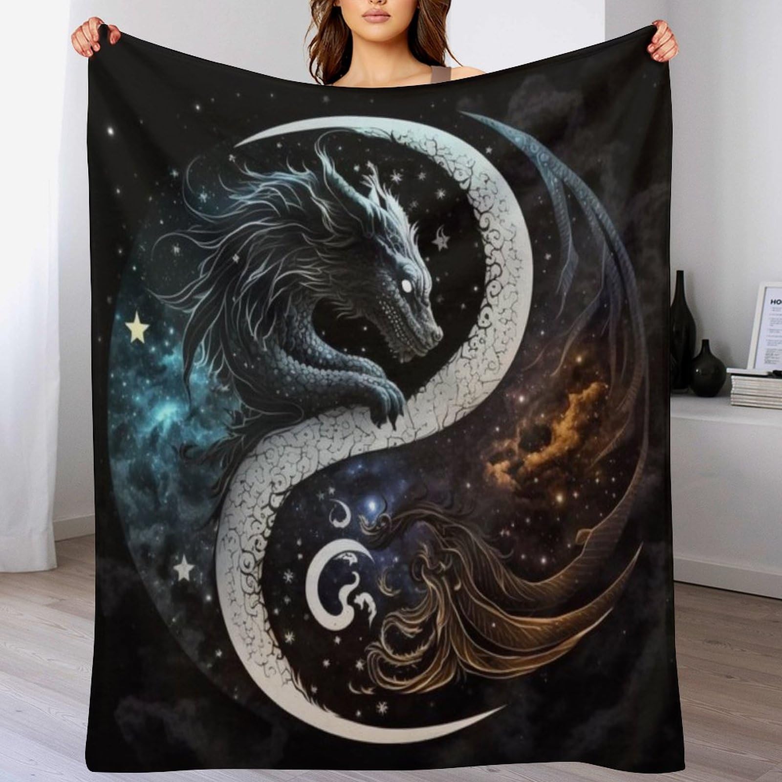 Manta de forro polar de Dragón y Phoenix suave manta ligera de franela para sofá de salón pequeña
