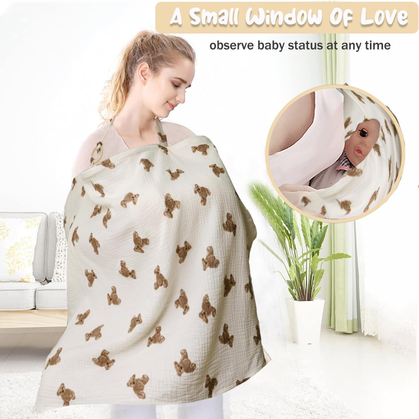 Nursing Cover for Breastfeeding, Feeding Covers for Nursing Mom, Adorable Bear Design Feeding Apron for Mom Breastfeeding Essential Items for New Mothers in Various Scenarios Suitable - Image 2 thumbnail