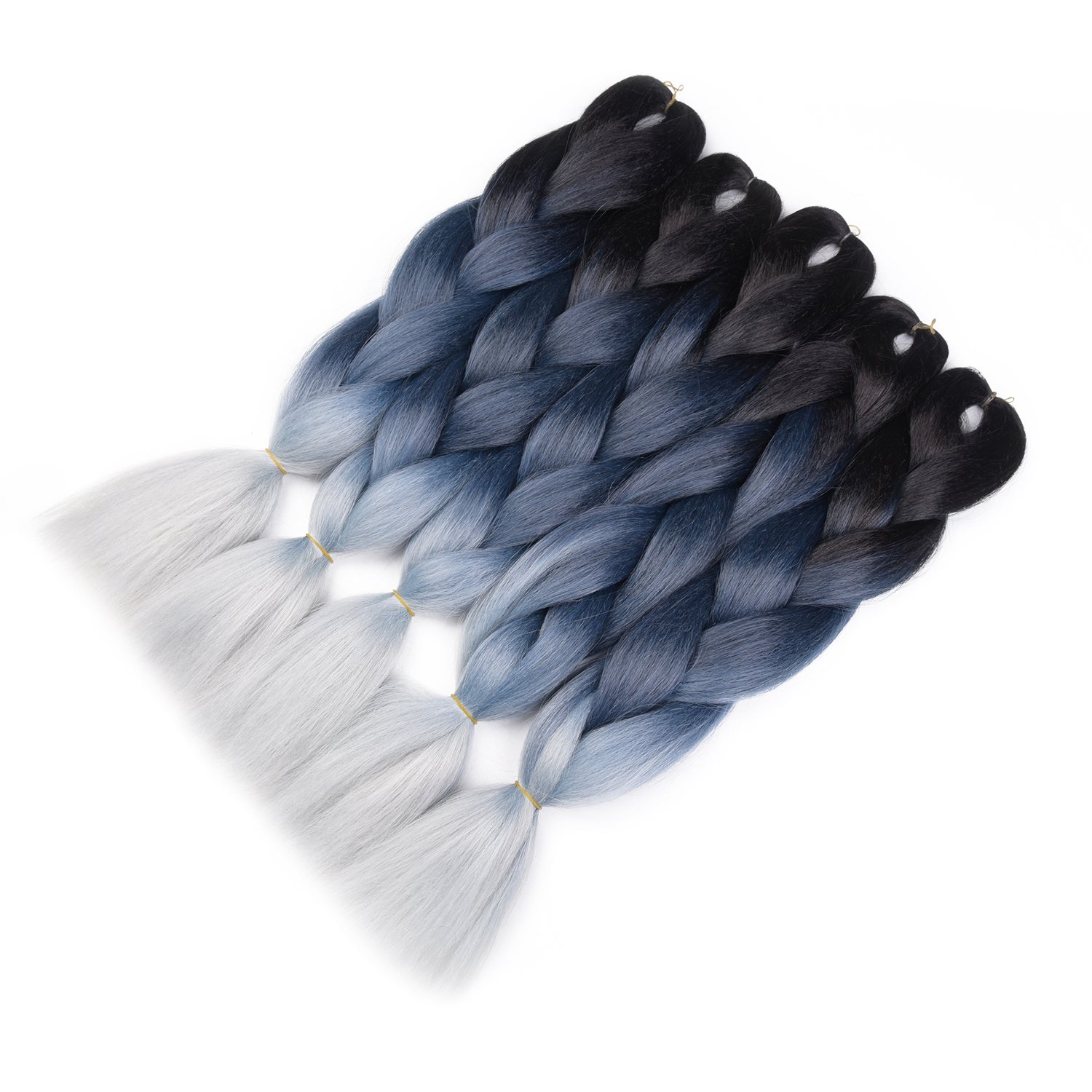 OneTree Jumbo Braiding Hair (Black/Blue/Silver Grey) 6pcs/lot Jumbo Braid Hair Extension 24" Synthetic Hair Ombre Colors