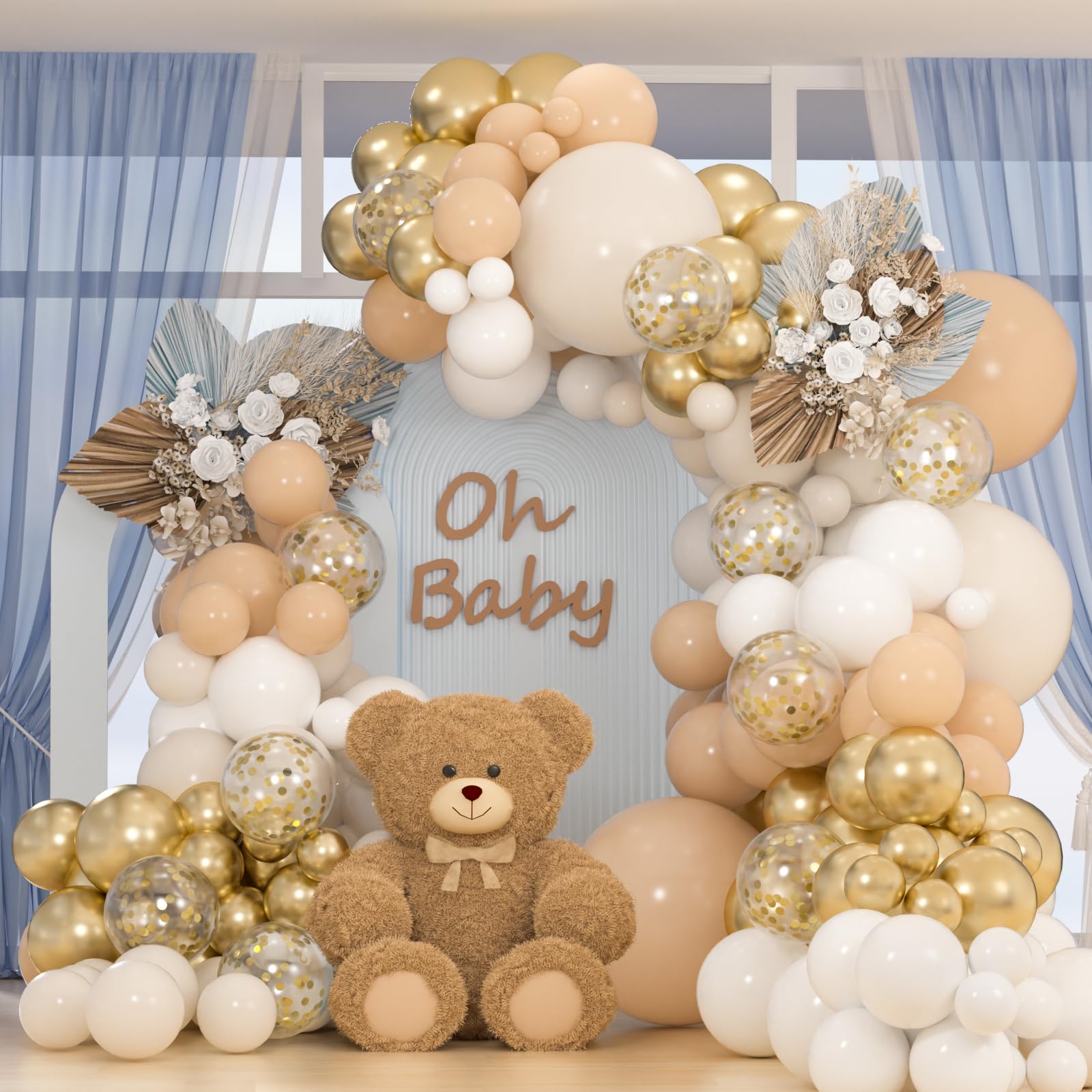 163pcs Neutral Balloon Garland Arch Kit in Sand White, Apricot, Nude & Metallic Gold Confetti Balloons for Boho Weddings, Baby Showers, Birthdays