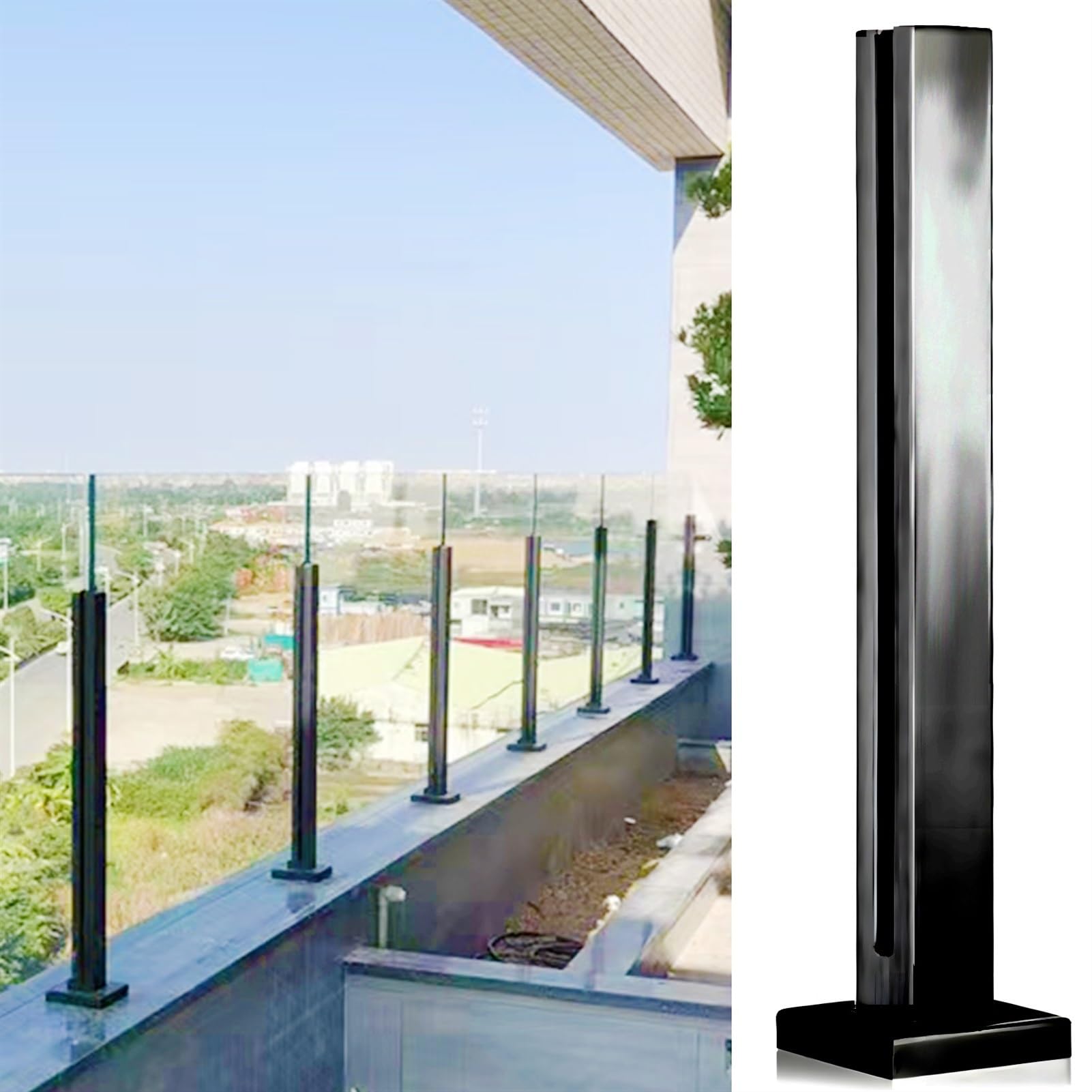 Czarny matowy słupek balustradowy ze stali nierdzewnej 304 do nowoczesnych tralek schodowych 10-12 mm z gumą - system balustrad do stylowych domów