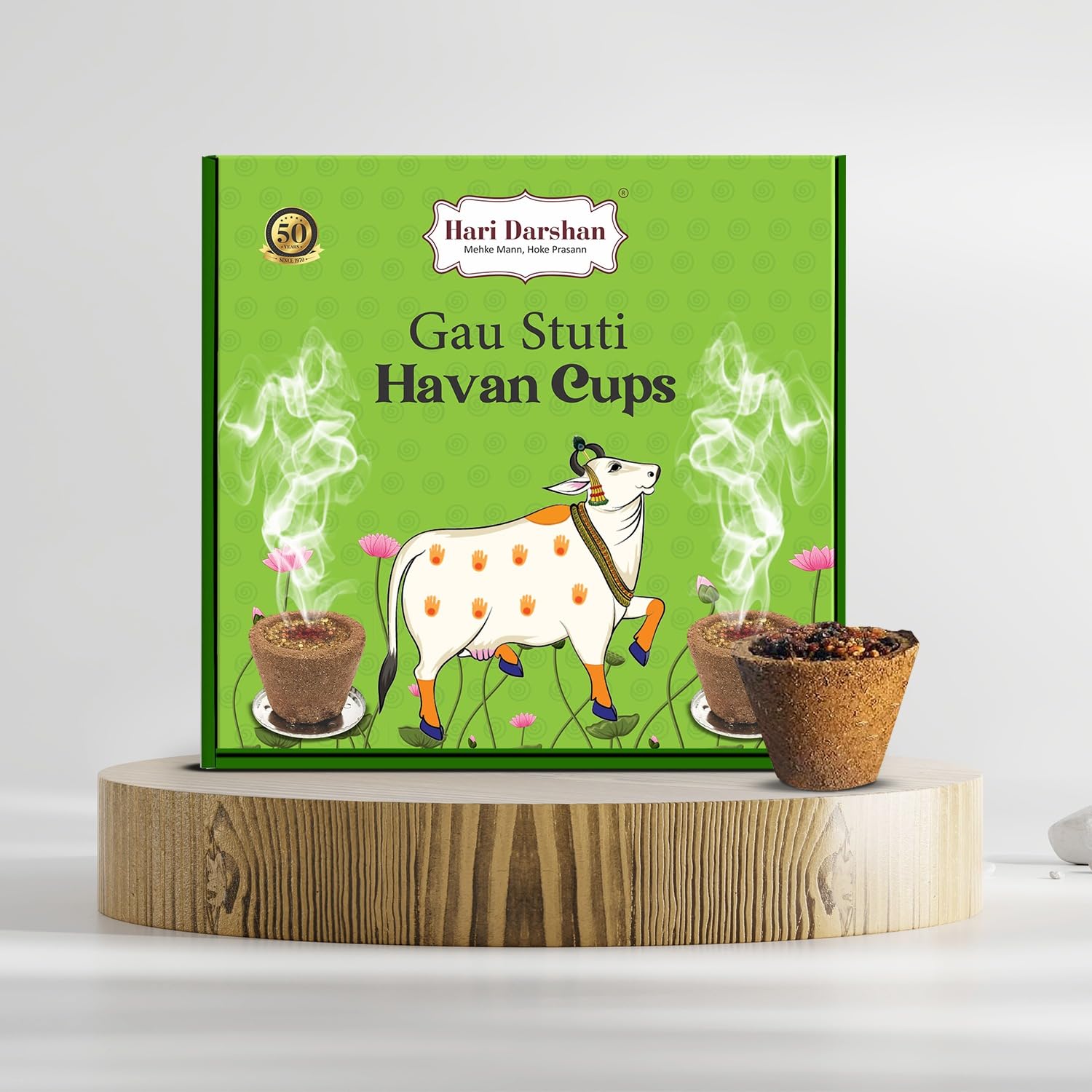 Hari Darshan Gau Stuti Sambrani Cup β 36 Cups | Pure & Natural Sambrani Dhoop Cup for Pooja Havan | Guggal Loban Dhoop with Soothing Aroma for Rituals & Festivals Pack of 3 (12 Each + Burner Plate) 1