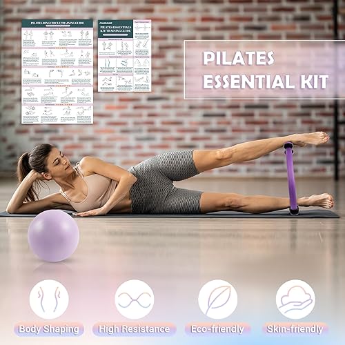 Miniatura 5 de Juego de anillos de pilates para mujer, anillo de pilates de 12 pulgadas y juego de pelota con bandas de resistencia para entrenamientos en casa,