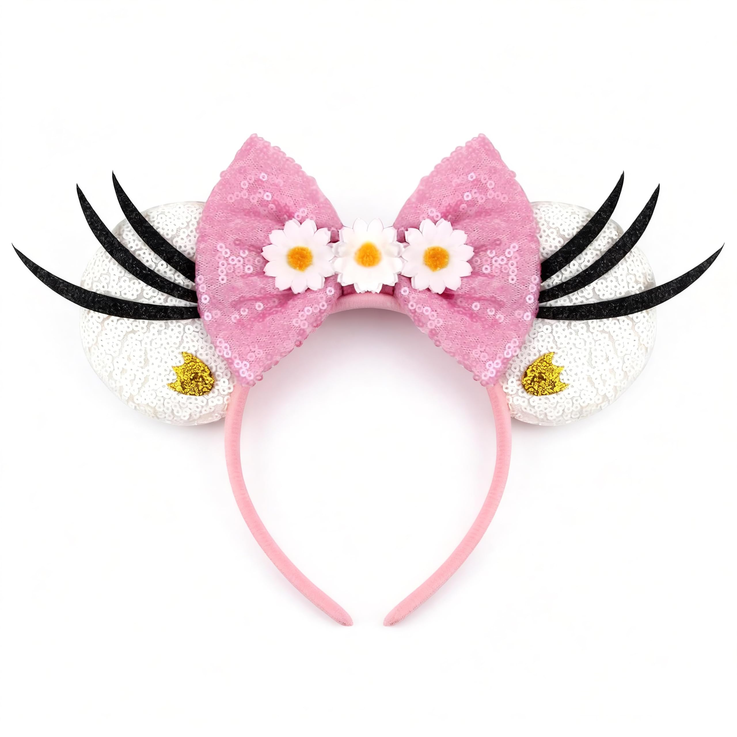 bianbaistar Beauty Ears Head Band Daisy Mouse Ears Headband for Women Velvet Hair Bow Headwear for Cute Users - Sparkle Sequins Mouse Hair Bands with