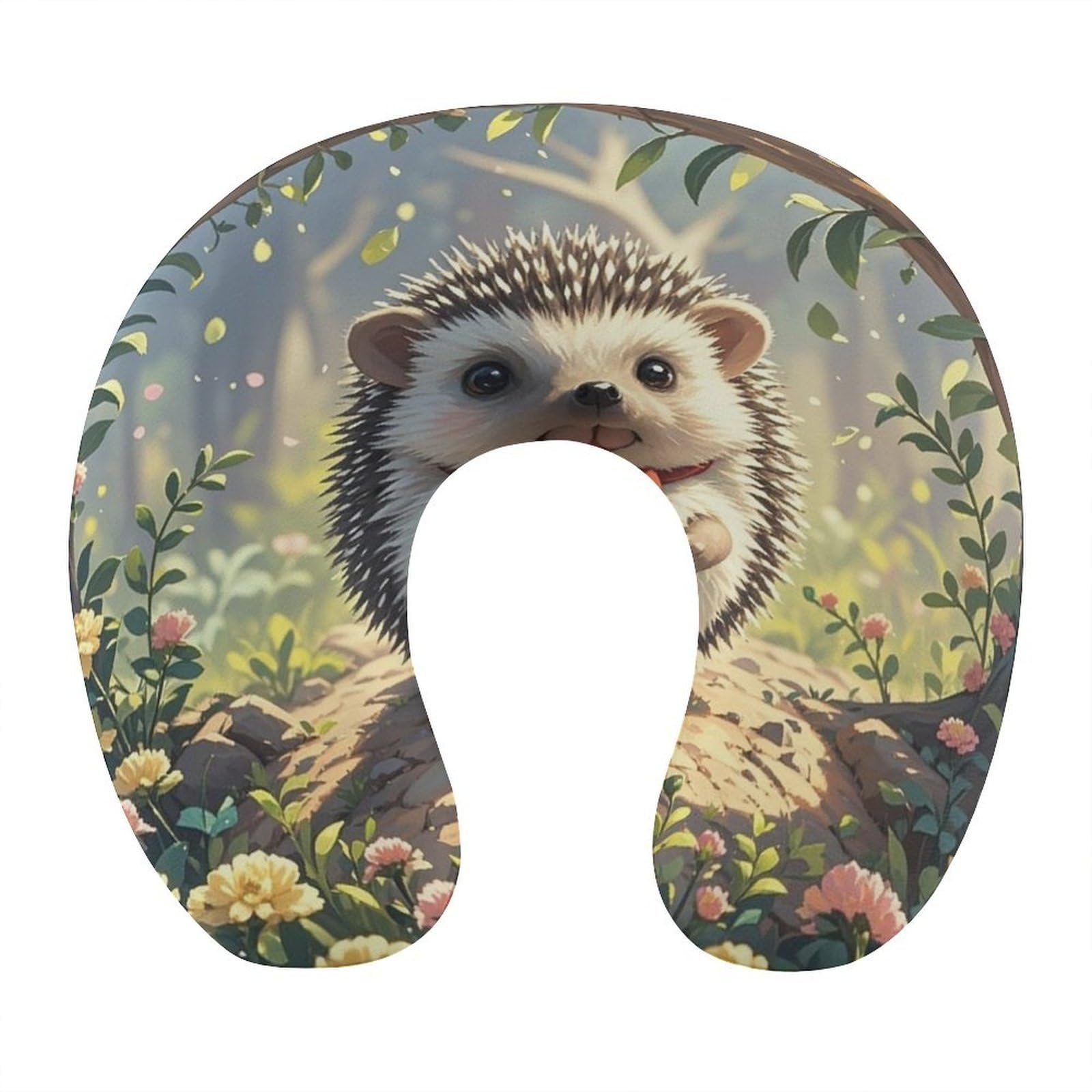 FekiLoot Lovely Hedgehog Travel Pillow U Shaped Neck Pillow Comfortable Memory Foam Pillow Portable Soft Headrest Lightweight Neck and Head Support for Planes Trains Self-Driving Cars