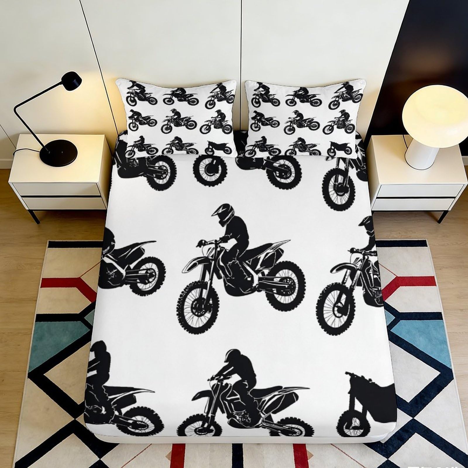 Pnayamiorkfel Style-1 3D Printed Motocross Rider Fitted Sheet Microfiber Anti-Slip Bed Sheet For Bedroom Decor Dust Protection 90X200x25cm