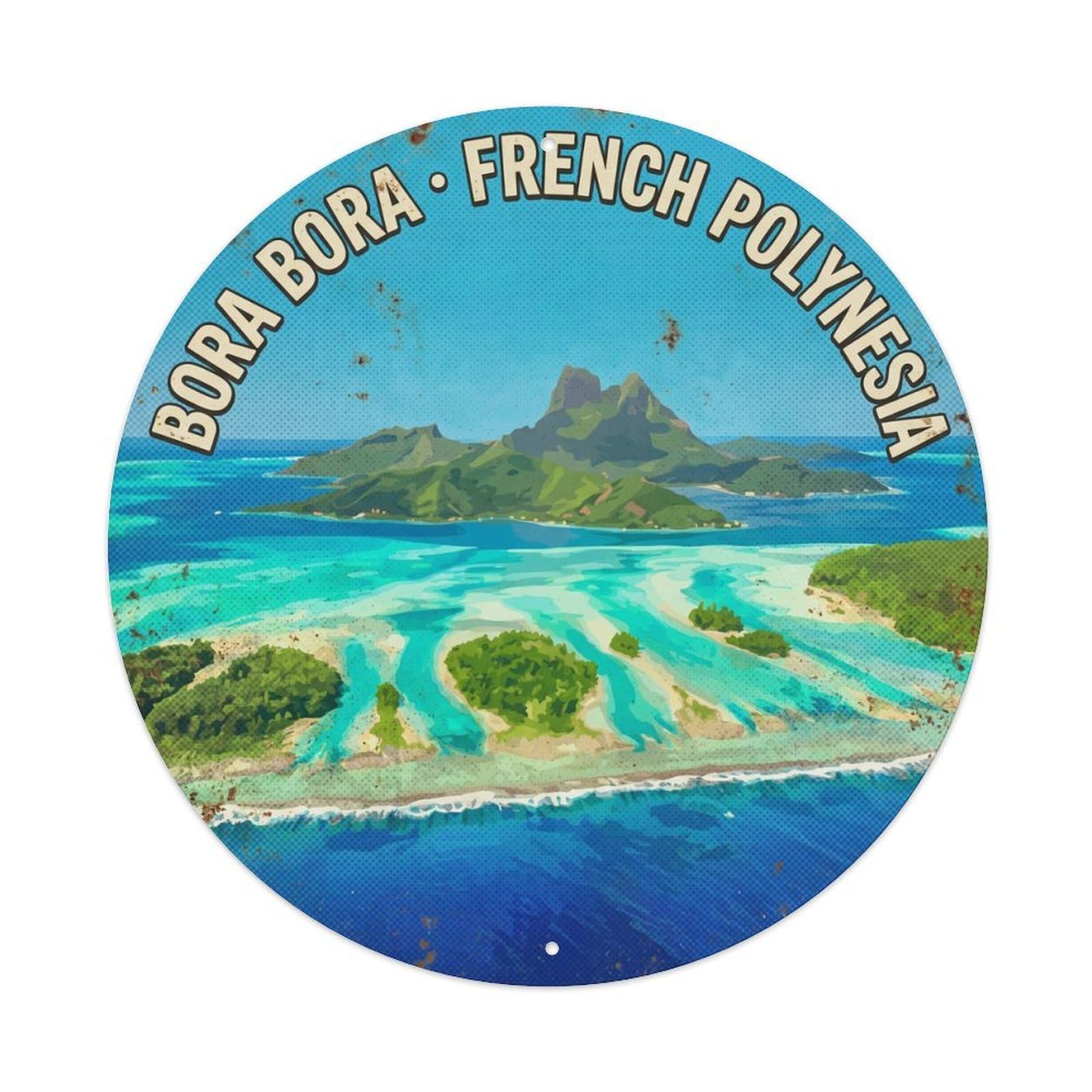 Olyhtr 8X8inch Classic Style French Polynesia Borabora Aerial Atoll Travel Metal Tin Sign
