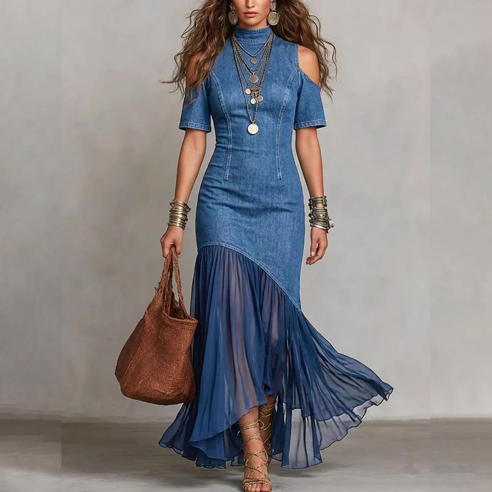 Vestido Informal de Manga Corta con Hombros Descubiertos, Corte Ajustado y Estilo francés, Ideal para Fiestas de Verano.
