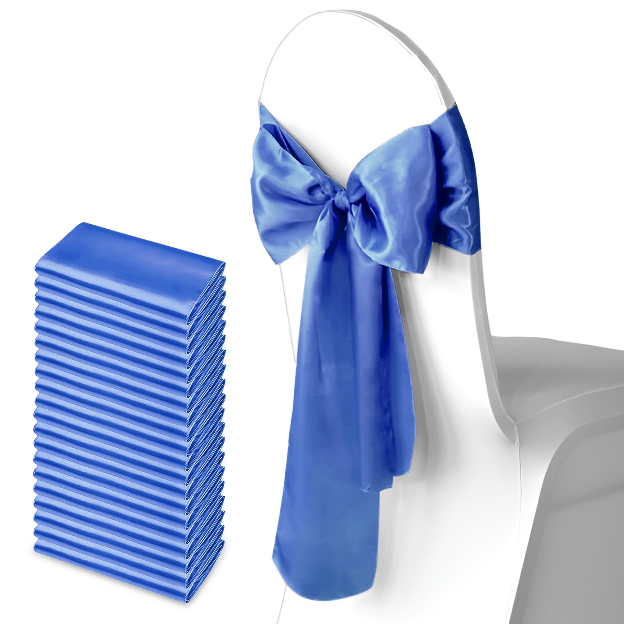 Trimming Shop 7" x 108" Royal Blue Satin Chair Saheses, 25 pcs