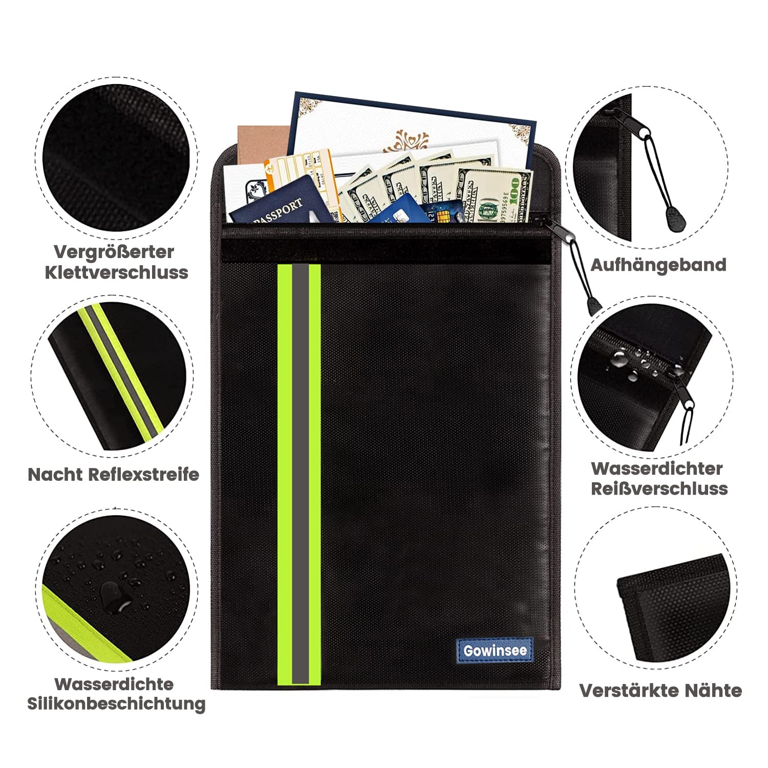Ulepszone 2 sztuki ognioodpornej i wodoszczelnej torby (38x28,5cm, 20x13,5cm) Wielowarstwowy materiał z włókna szklanego, Ognioodporna wodoszczelna teczka na dokumenty A4, paszport, pliki bankowe