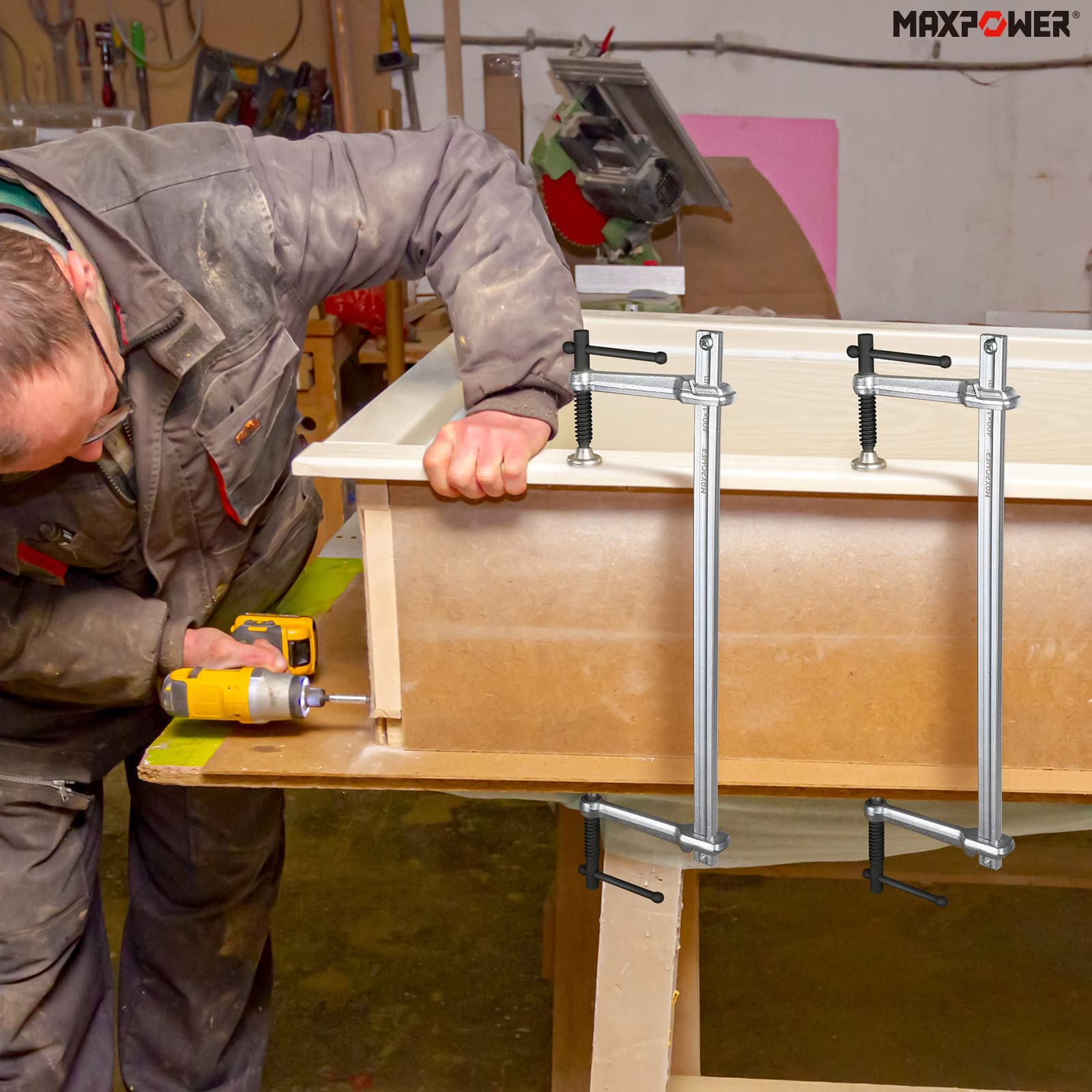 Sargentos Carpintero 400mmx120mm, MAXPOWER Tornillo de apriete - Fuerza Máxima de Sujeción 550KG