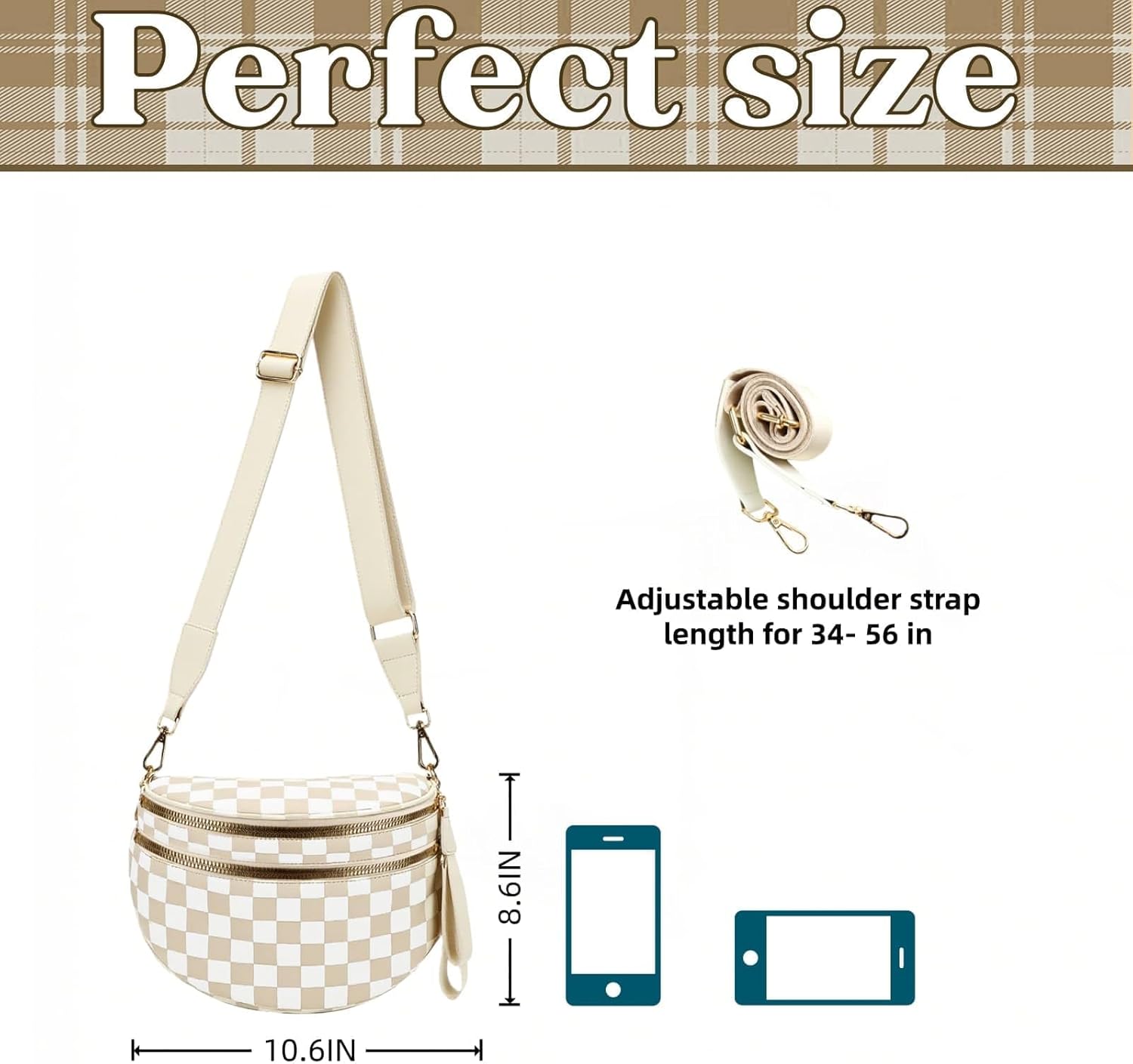 Women's Checkered Crossbody Bag Nylon Fashion Sling Purse, Spacious Fanny Pack Bum Bag with Adjustable Strap for Everyday Use - Image 4