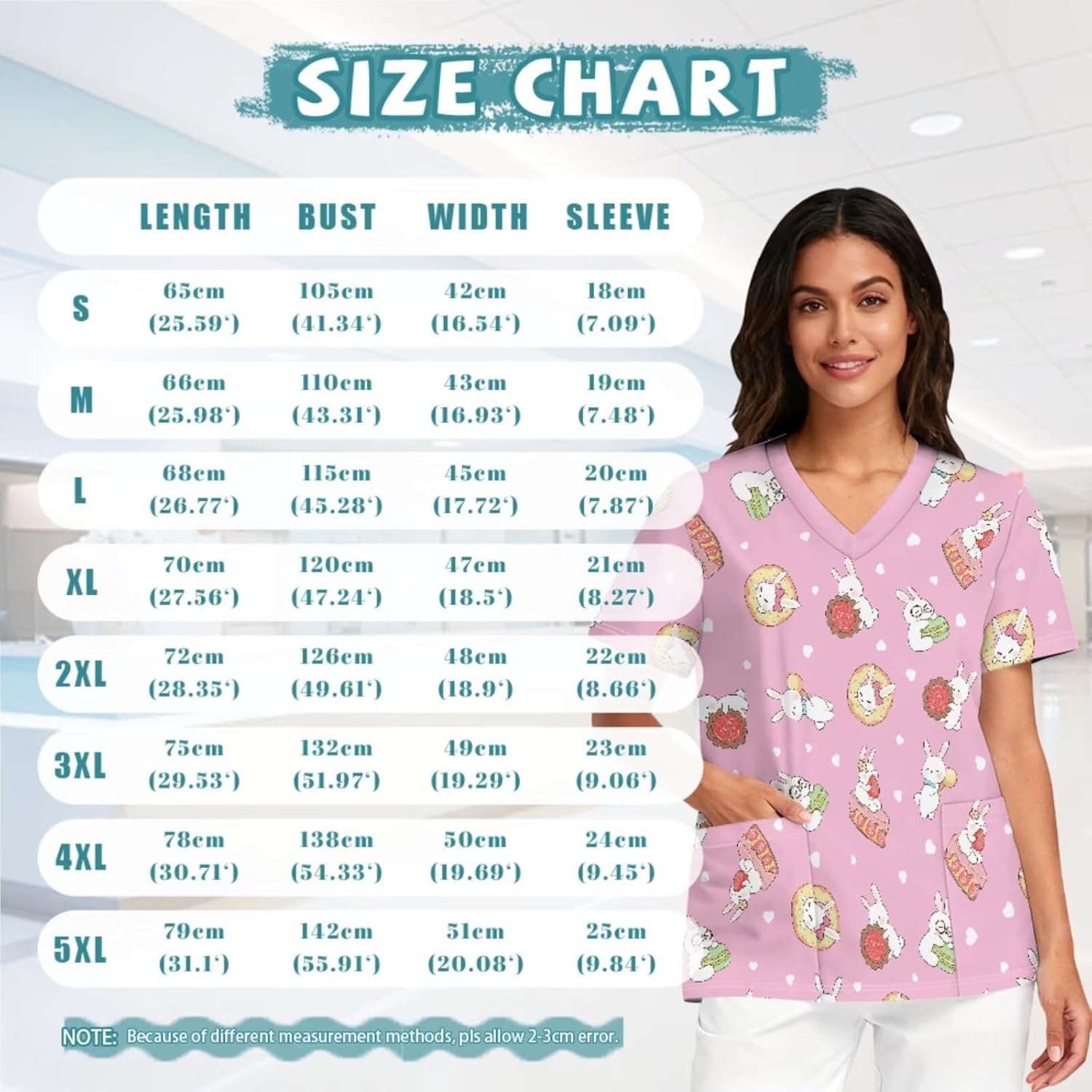 Scrubs Set for Women Printed Stretch V-Neck Scrub Tops with Pants, 6 Pocket Medical Uniform for Nurse Doctor Work