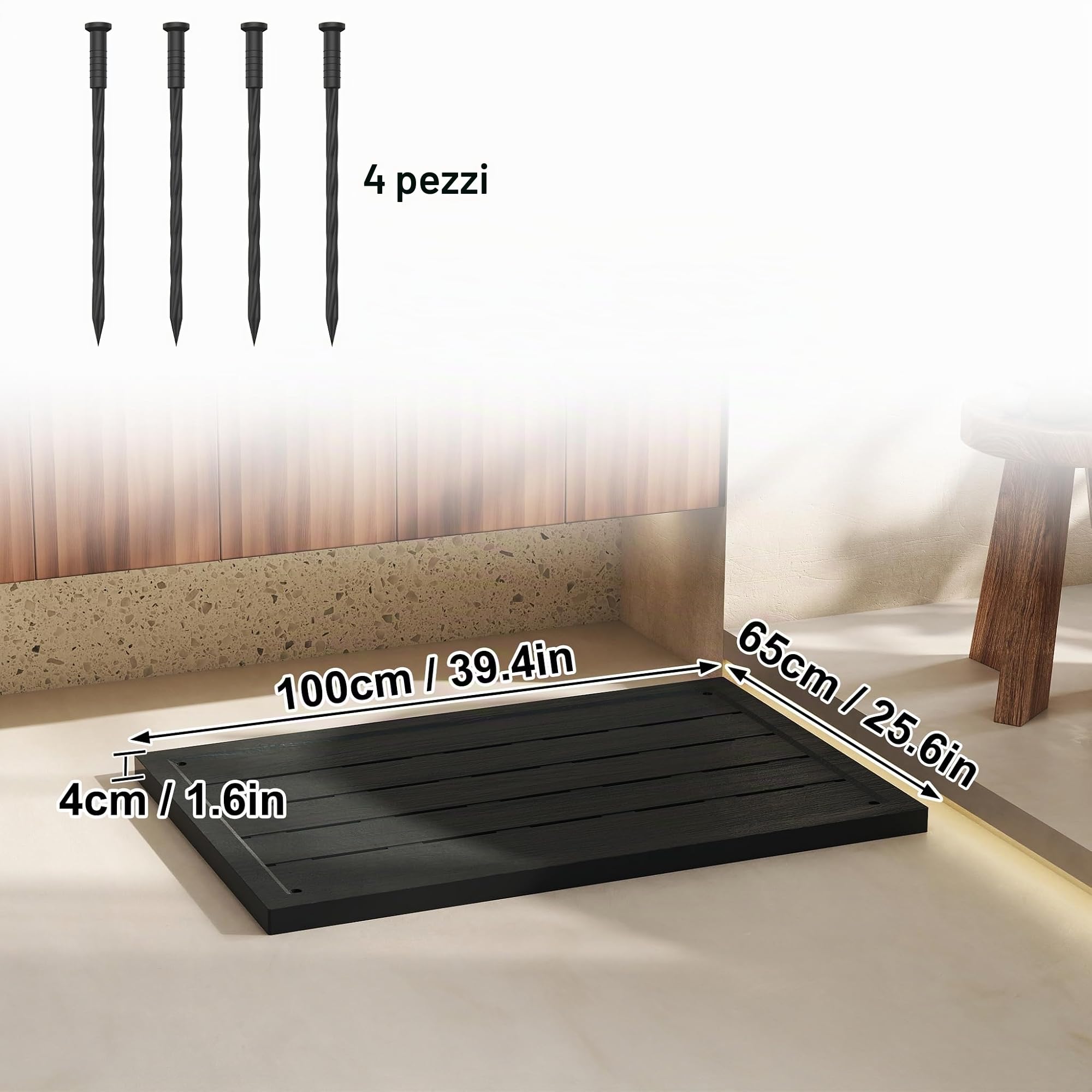 UISEBRT Elemento da Pavimento per Doccia Solare Antiscivolo 100 x 65 x 4 cm, Piastra da Pavimento per Esterni in WPC per Giardino Piscina, Antracite