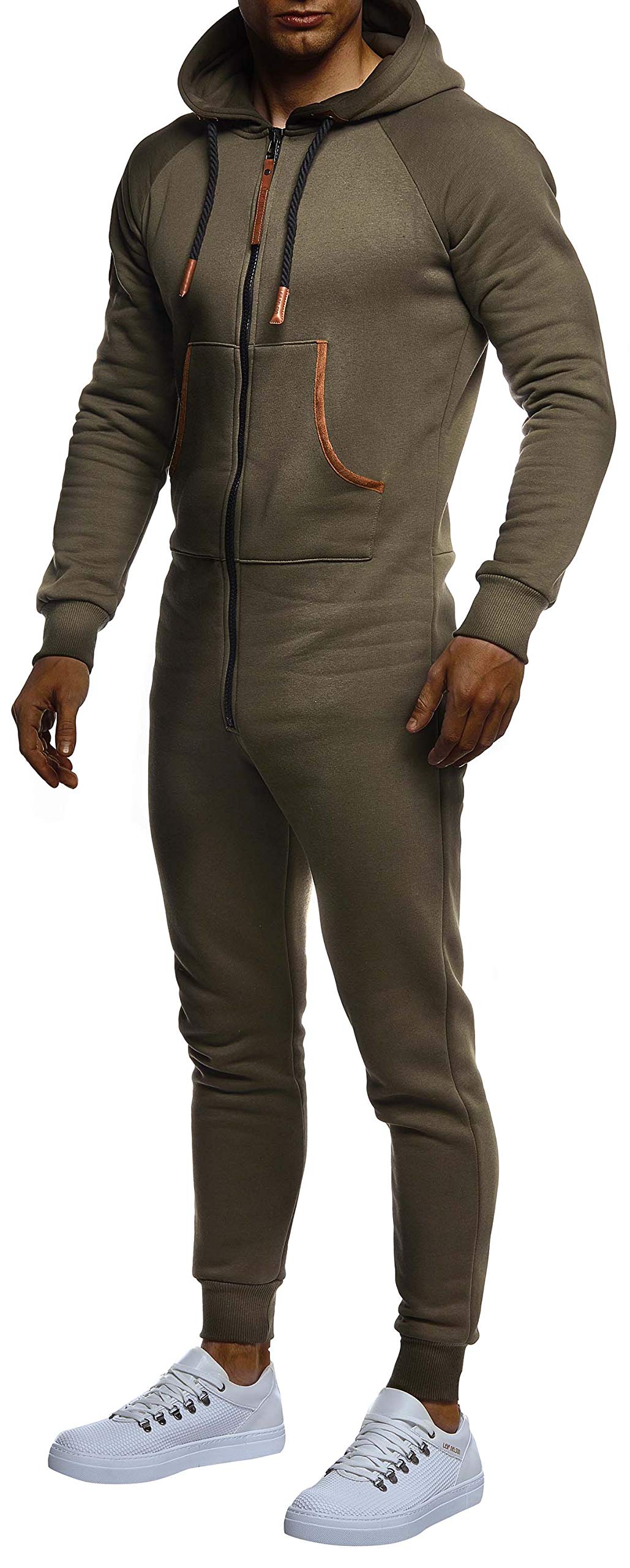 Leif Nelson Kombinezon męski Onesie dres treningowy spodnie do joggingu fitness jednoczęściowy odzież LN8270, khaki, S